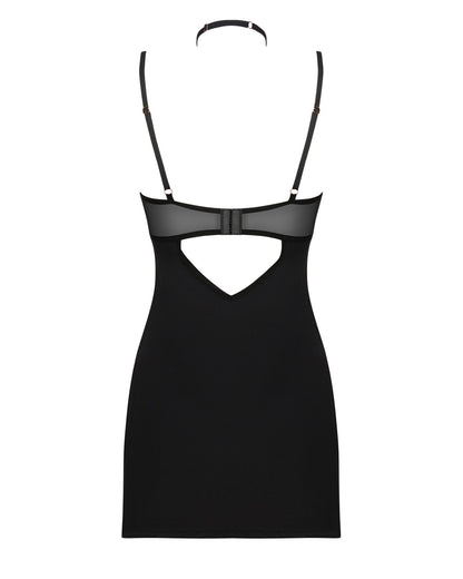 (SALE) Сорочка Obsessive Selinne chemise & thong XS/S Black, стрінги, подвійні бретелі