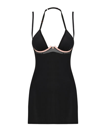 (SALE) Сорочка Obsessive Selinne chemise & thong XS/S Black, стрінги, подвійні бретелі
