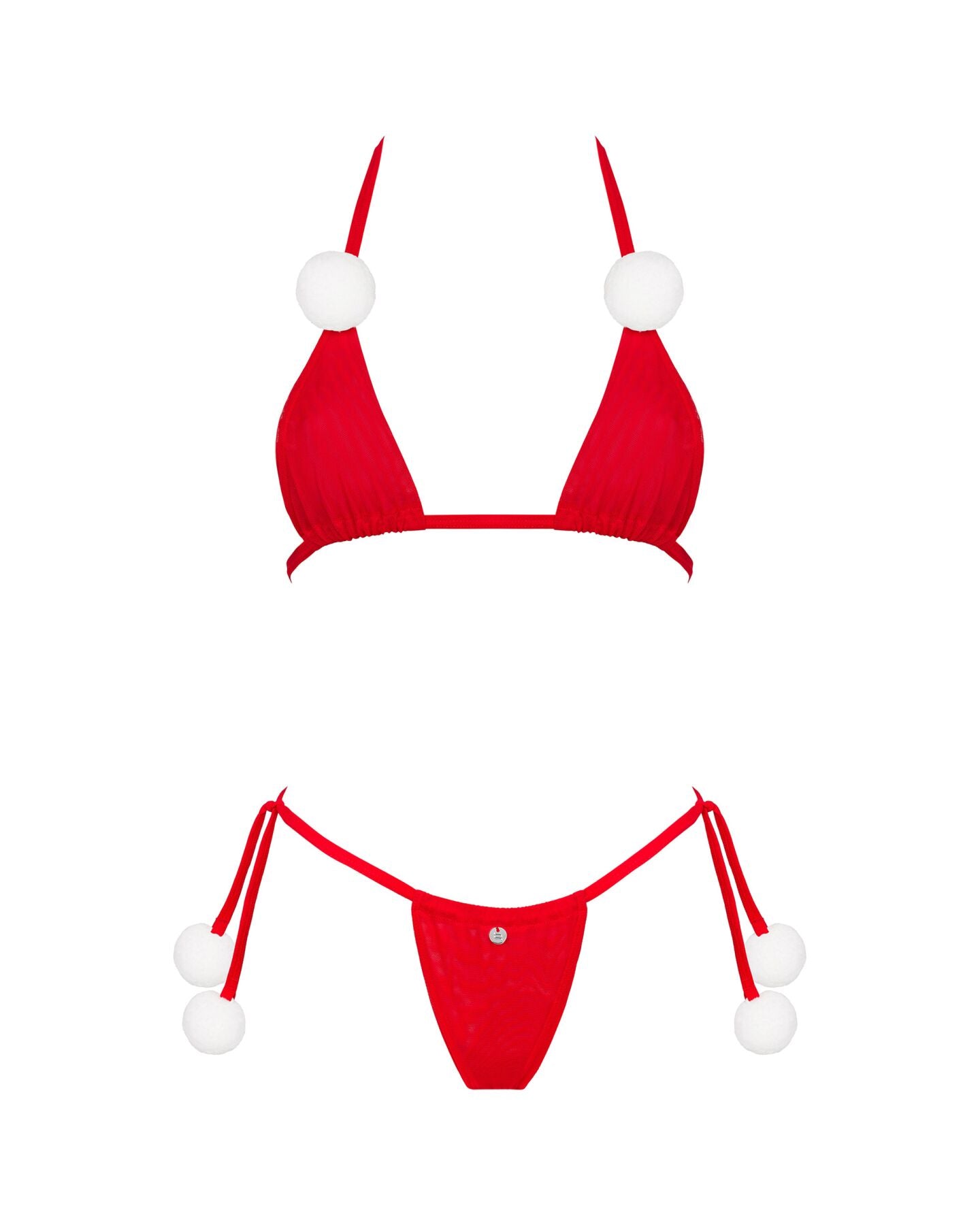 Комплект білизни з помпонами Obsessive Bobble Girl, червоний