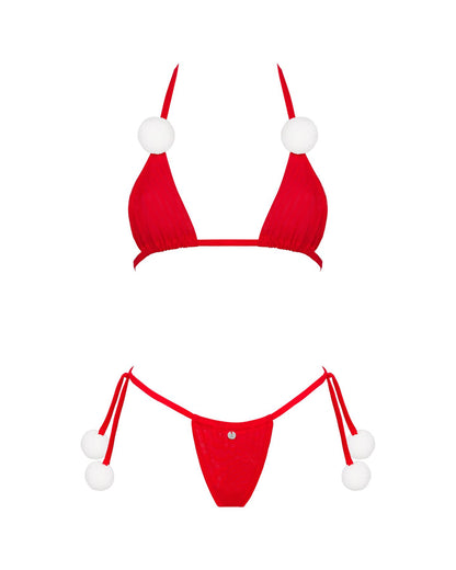 Комплект білизни з помпонами Obsessive Bobble Girl, червоний