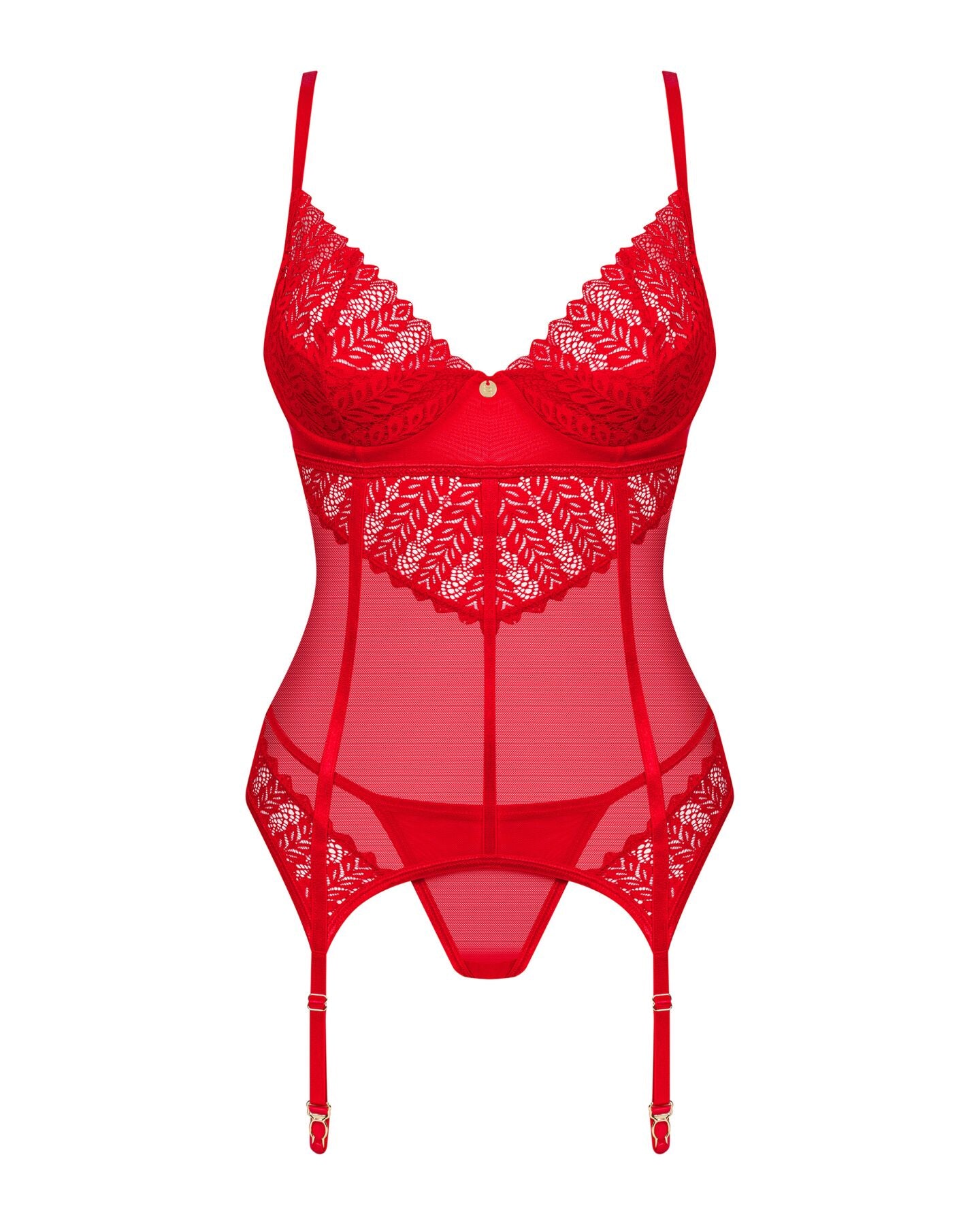 Комплект корсет та стрінги Obsessive Ingridia corset & thong XL/2XL, червоний