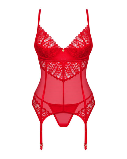 Комплект корсет та стрінги Obsessive Ingridia corset & thong XL/2XL, червоний