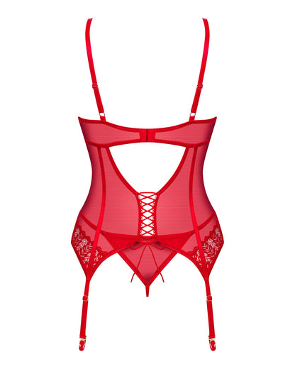 Комплект корсет та стрінги Obsessive Ingridia corset & thong XL/2XL, червоний
