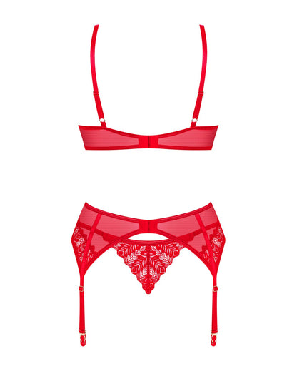 Комплект Obsessive Ingridia 3-pcs set XL/2XL, червоний, бюстгальтер, стрінги, пояс