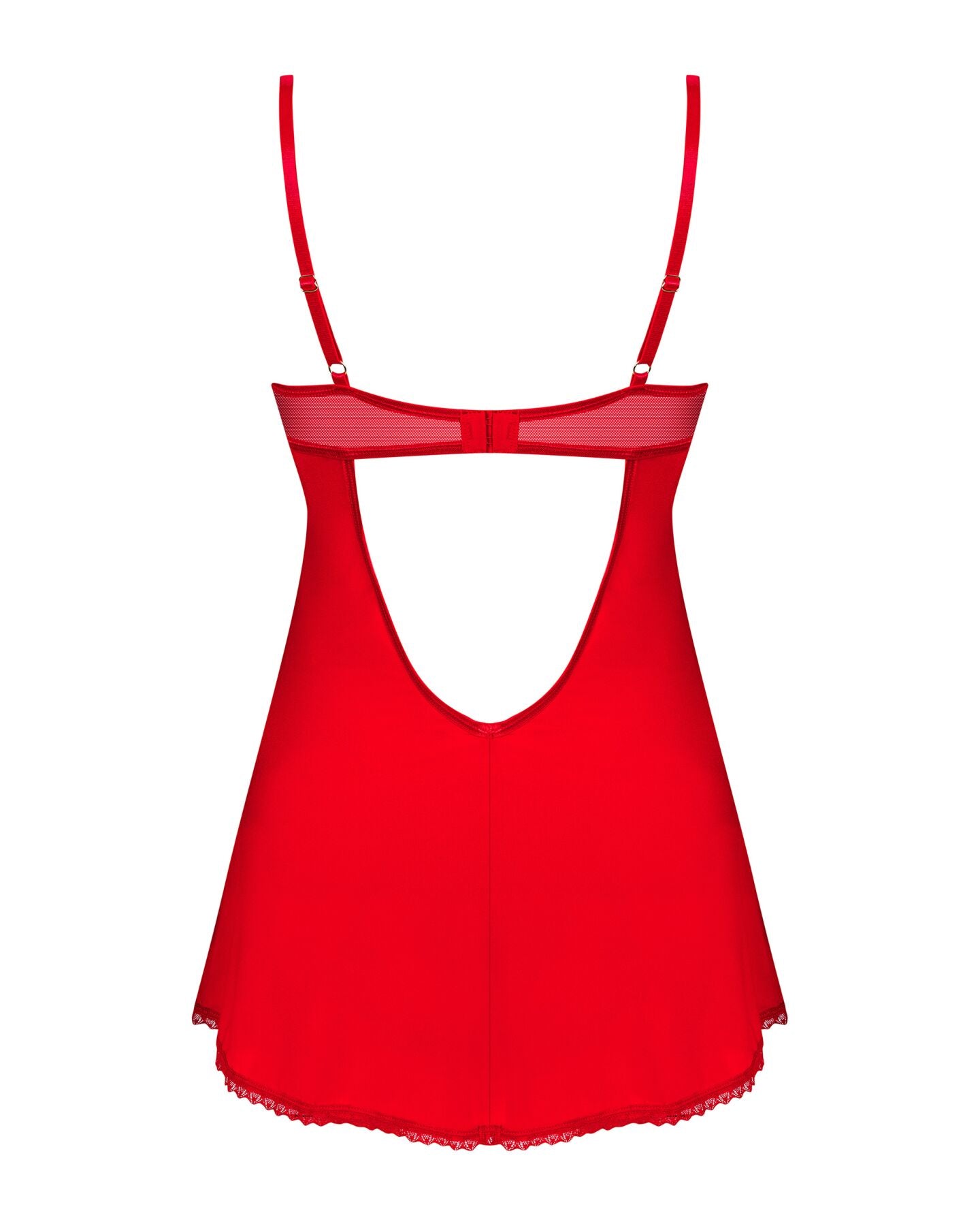 Пеньюар Obsessive Ingridia chemise & thong XS/S, червоний, сорочка, стрінги