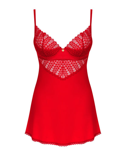 Пеньюар Obsessive Ingridia chemise & thong M/L, червоний, сорочка, стрінги