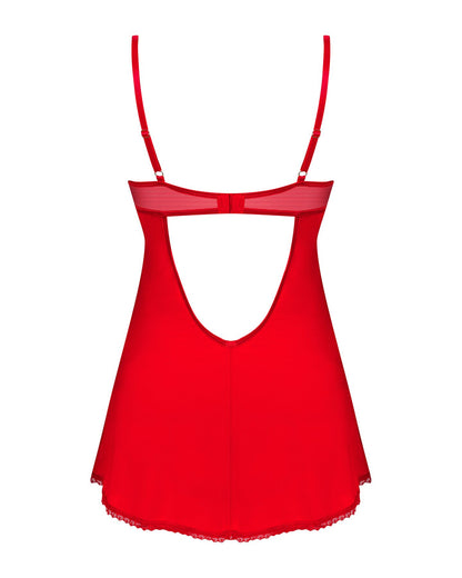 Пеньюар Obsessive Ingridia chemise & thong XL/2XL, червоний, сорочка, стрінги