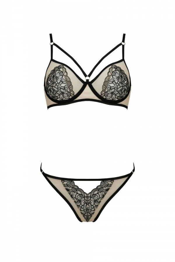 Комплект Passion LORINA SET, S/M, beige, бюстгальтер та трусики
