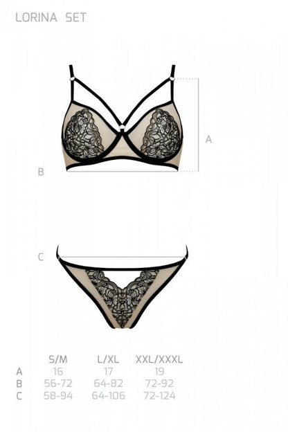 Комплект Passion LORINA SET, XXL/XXXL, beige, бюстгальтер та трусики