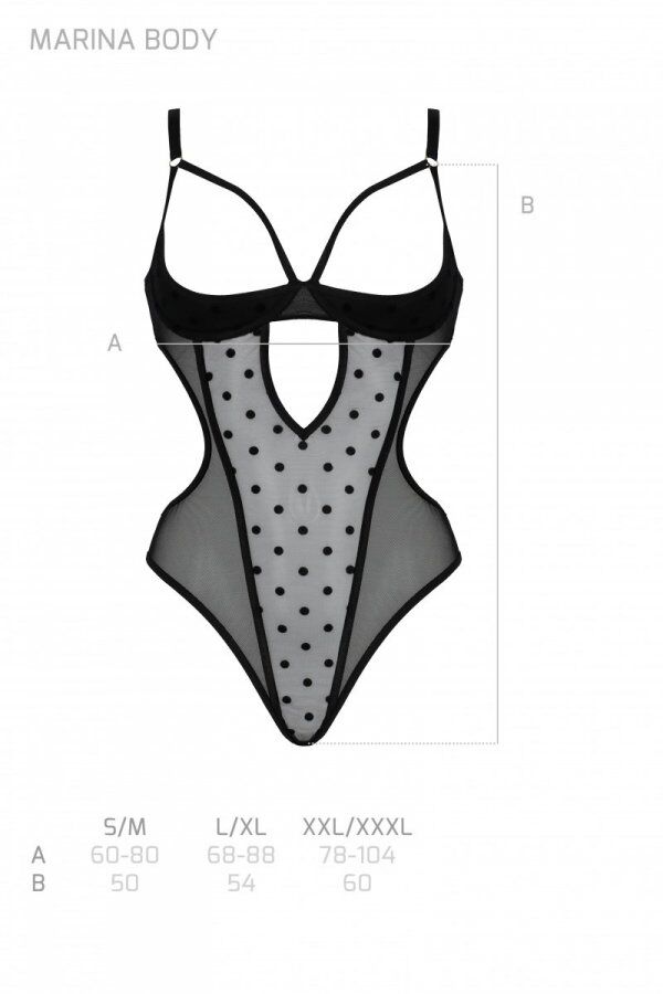 Еротичне боді Passion MARINA BODY, L/XL, black, з відкритими чашками