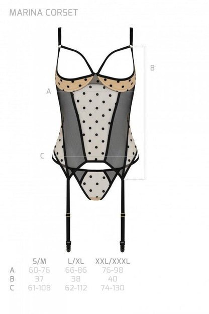 Корсет Passion MARINA CORSET, XXL/XXXL, beige, з відкритими чашками
