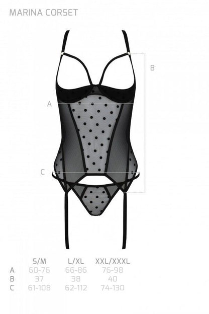 Корсет Passion MARINA CORSET, S/M, black, з відкритими чашками
