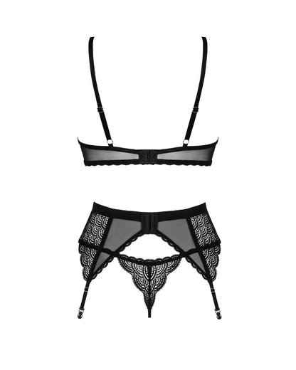 Комплект Obsessive Chemeris 3-pcs set XL/2XL, стрінги, пояс для панчіх, бюстгальтер