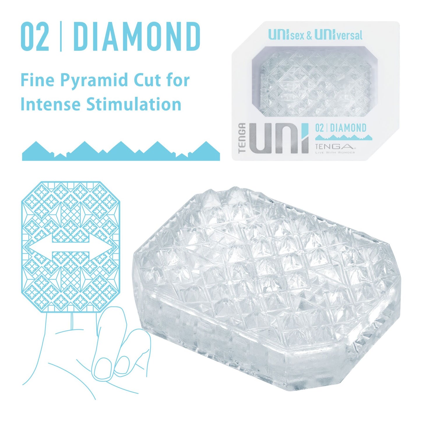 Унісекс-стимулятор Tenga UNI Diamond, білий, із зубчастим рельєфом, лубрикант у комплекті