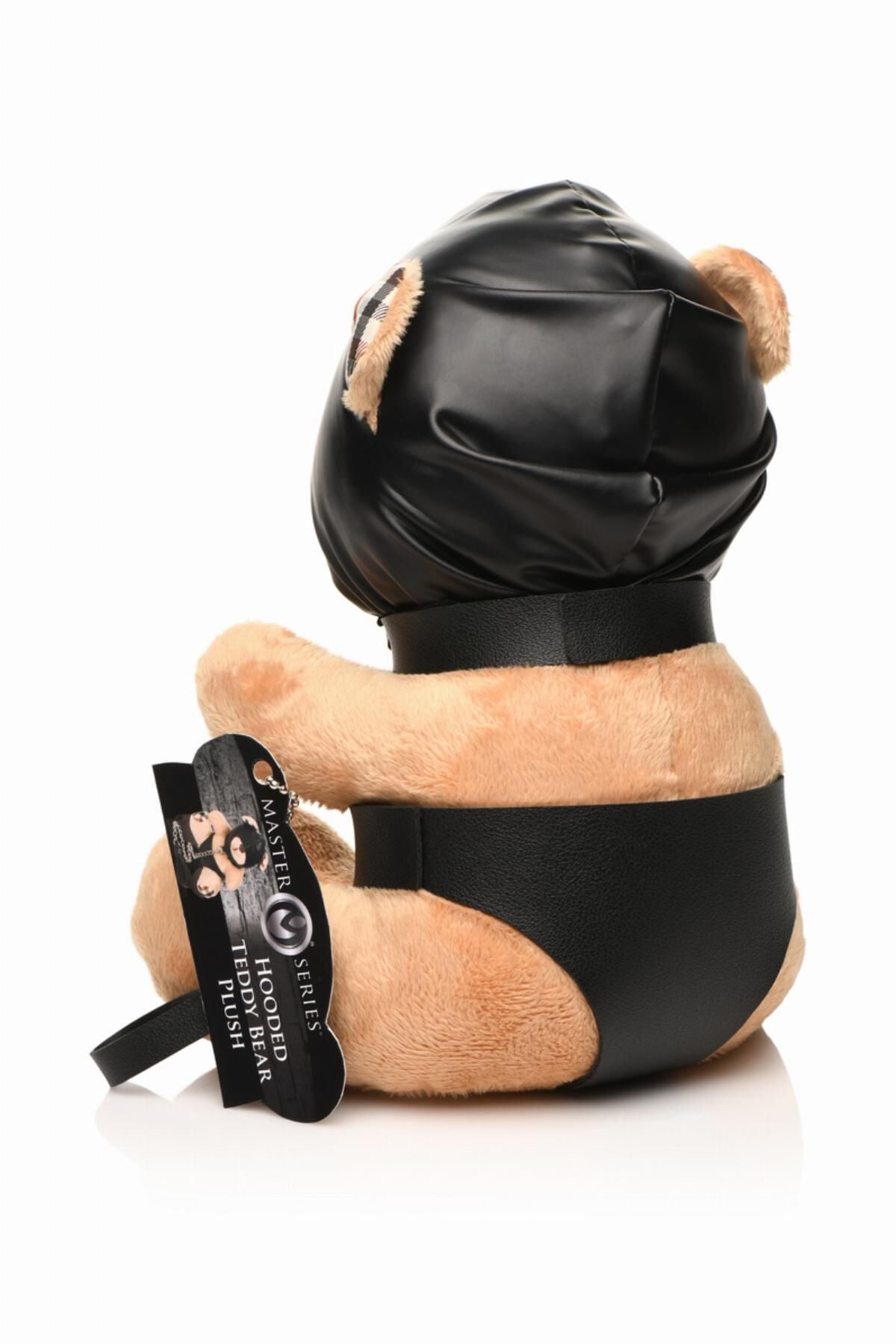 Плюшевий ведмедик HOODED Teddy Bear БДСМ у шкіряному капюшоні з повідцем, 23x16x12 см