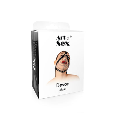 Маска з ланцюгами Art of Sex - Devon, натуральна шкіра, колір чорний