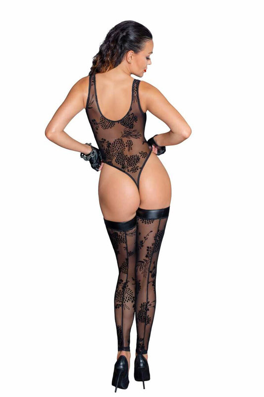 Боді Noir Handmade F242 Tulle body with patterned flock embroidery, S