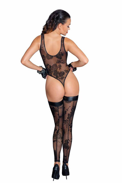 Боді Noir Handmade F242 Tulle body with patterned flock embroidery, L