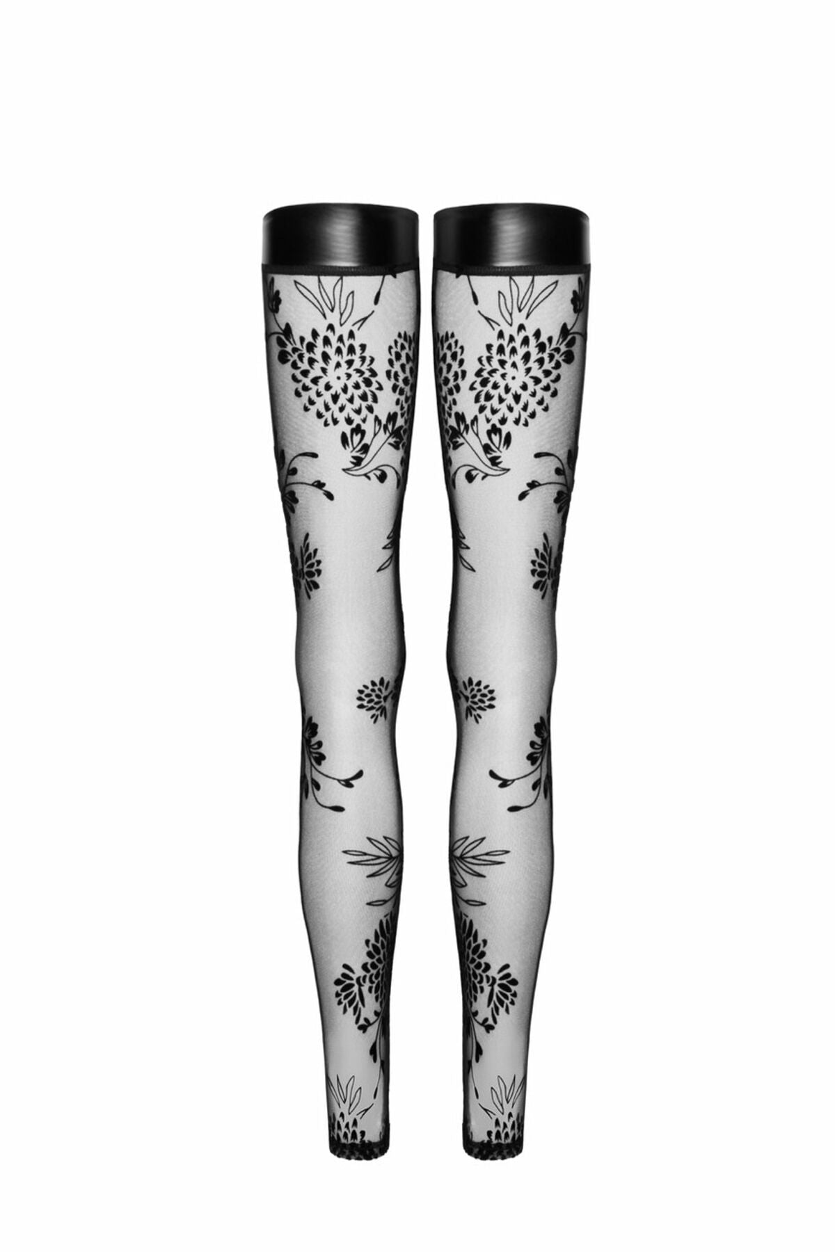Панчохи без миска Noir Handmade F243 Tulle stockings with patterned flock embroidery, S
