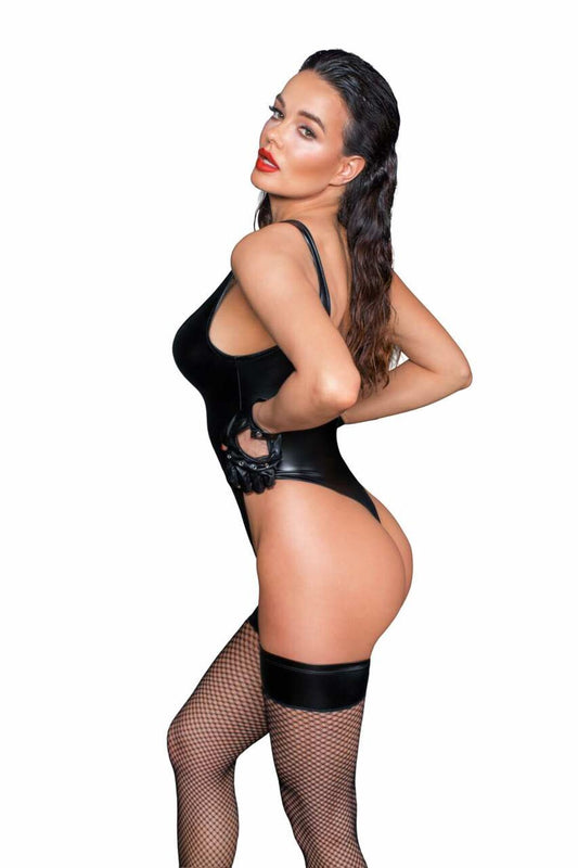 Боді з мокрим ефектом Noir Handmade F244 Powerwetlook body with high cut bottom hem, S