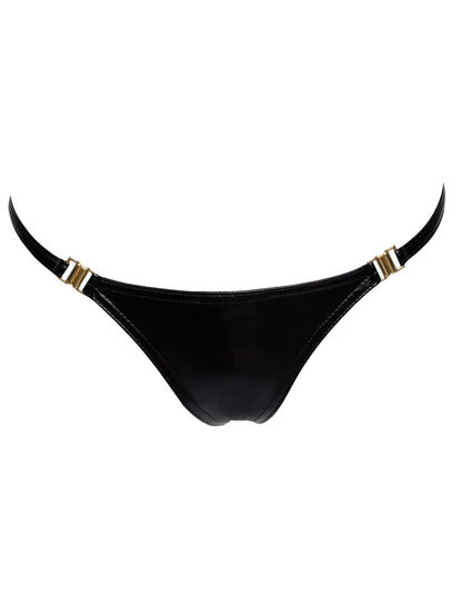 Трусики з мокрим ефектом Noir Handmade P008 Powerwetlook panty with gold clasp, M, на застібках