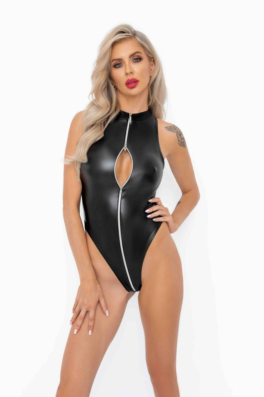 Боді з мокрим ефектом Noir Handmade F294 Powerwetlook bodysuit with front zipper, M