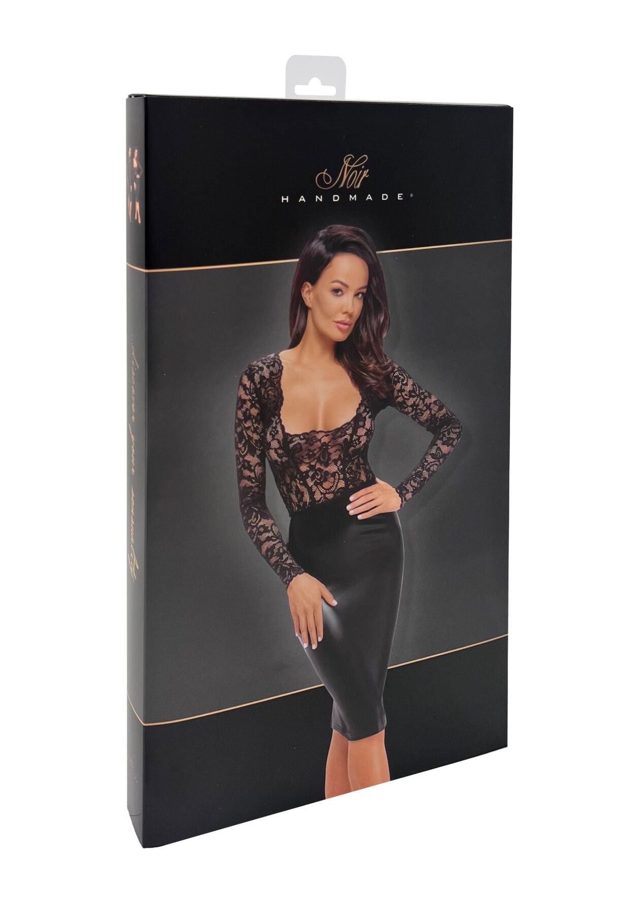 Сукня Noir Handmade F295 Euphoria, S, black, мереживо, глибоке декольте, спідниця міді під латекс
