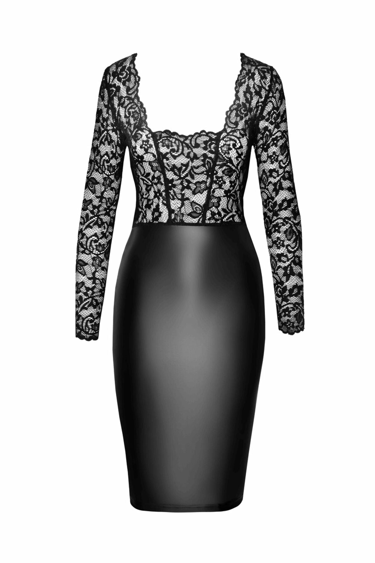 Сукня Noir Handmade F295 Euphoria, XL, black, мереживо, глибоке декольте, спідниця міді під латекс