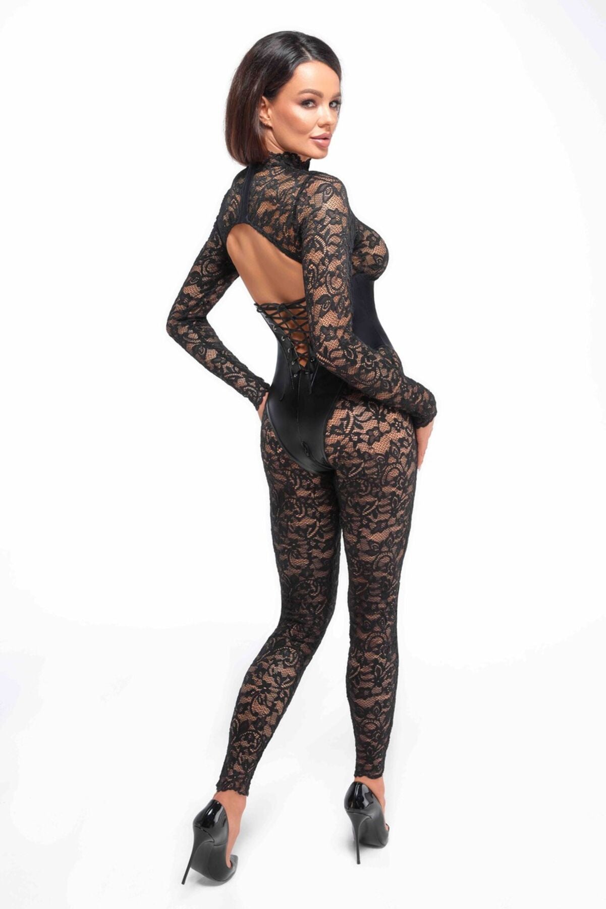 Комбінезон Noir Handmade F299 Enigma, 3XL, мереживо, довгий рукав, імітація корсета, доступ