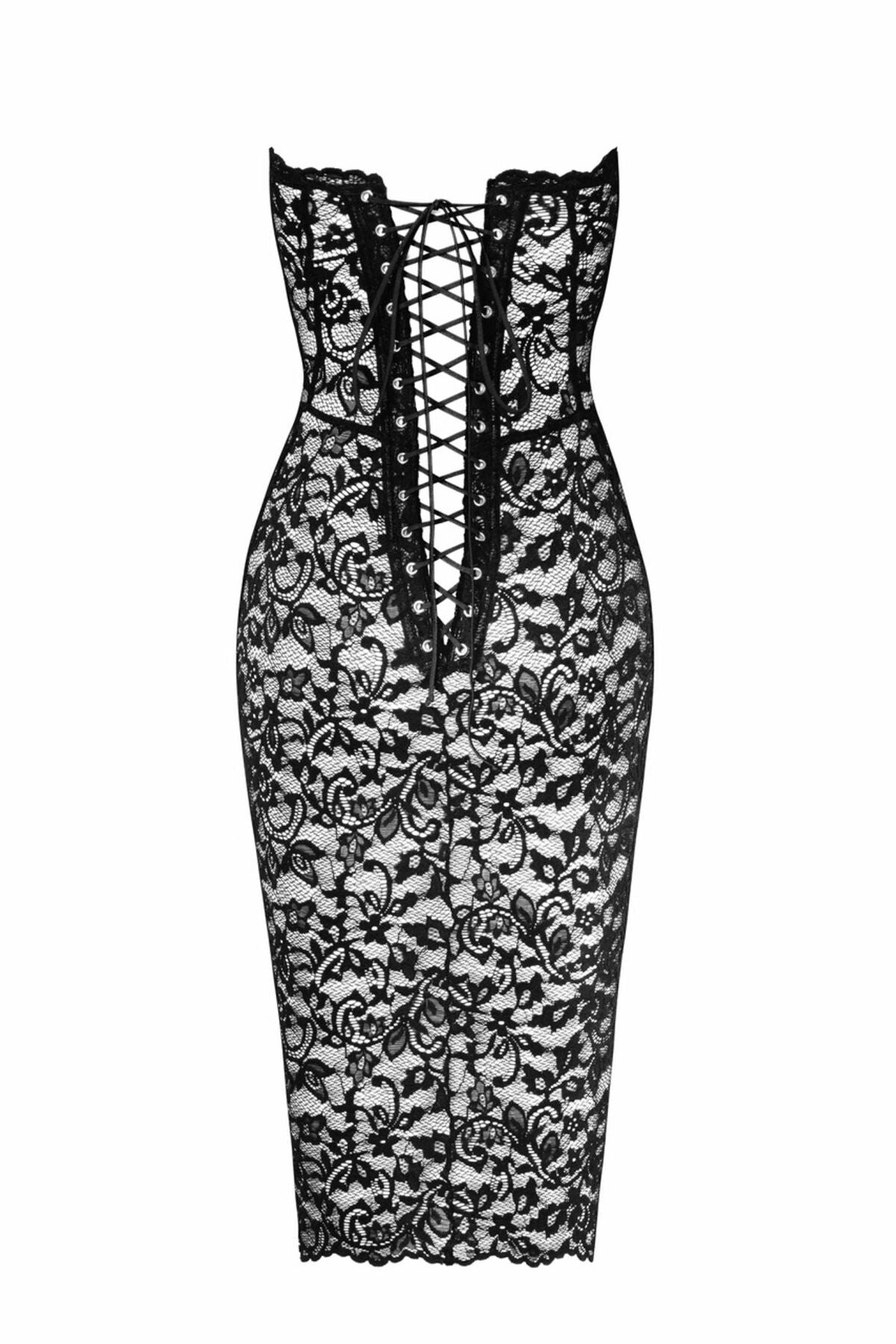 Сукня Noir Handmade F301 Catalyst, XXL, black, міді, мереживо, відкриті плечі, шнурівка на спині