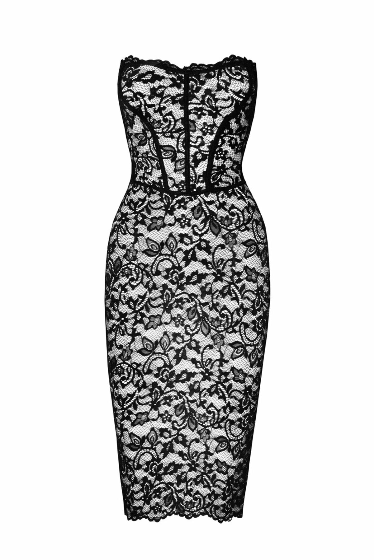 Сукня Noir Handmade F301 Catalyst, XXL, black, міді, мереживо, відкриті плечі, шнурівка на спині