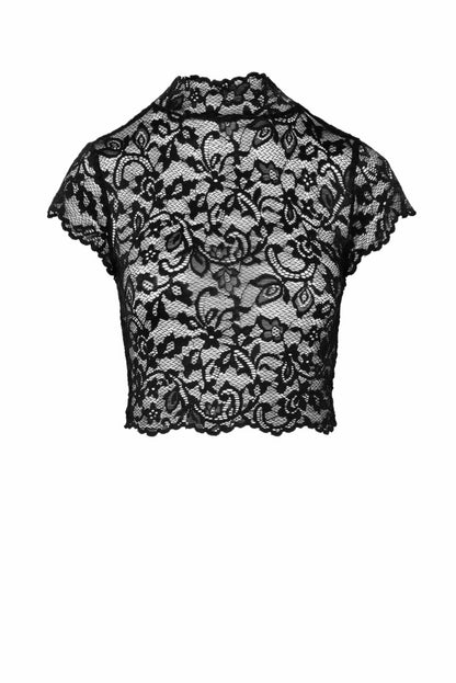 Топ Noir Handmade F303 Essence, XXL, black, мереживний, короткий рукав, комір-стійка