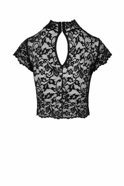 Топ Noir Handmade F303 Essence, 3XL, black, мереживний, короткий рукав, комір-стійка