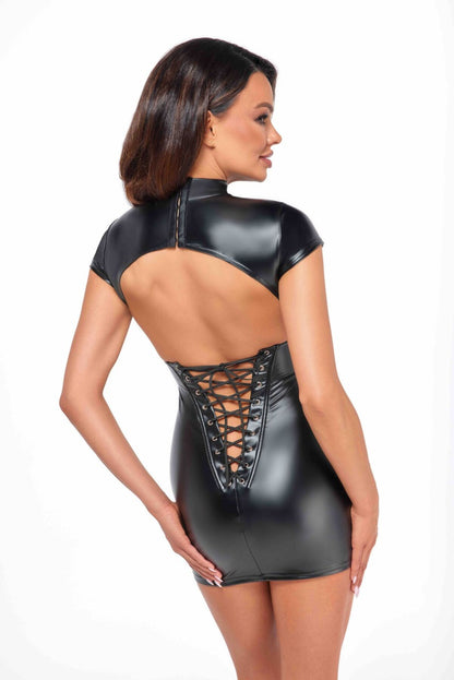 Сукня Noir Handmade F309 Fantasy, M, black, міні, під латекс, короткий рукав, шнурівка ззаду