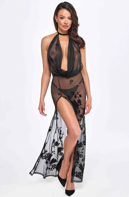 Сукня Noir Handmade F312 Divinity, M, black, прозора, до підлоги, відкрита спина, розріз збоку