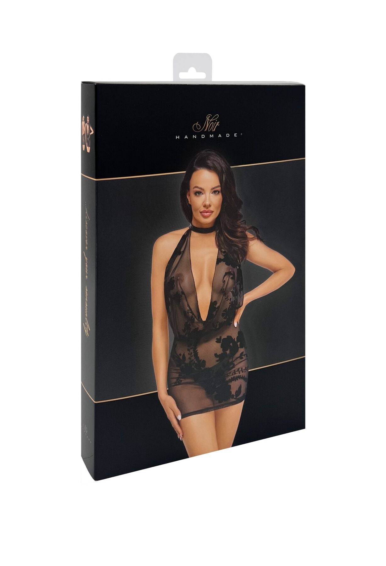 Сукня Noir Handmade F313 Mythos, XL, black, прозора, міні, відкрита спина, декор зі стразів