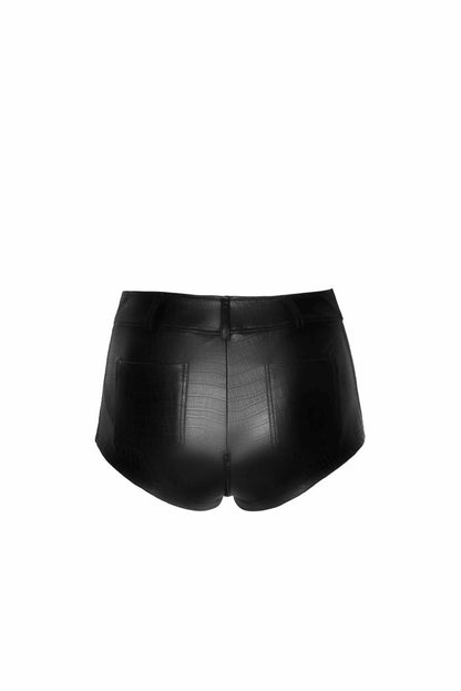 Шортики Noir Handmade F318 Wild, M, black, під латекс, крокодиловий принт, з доступом