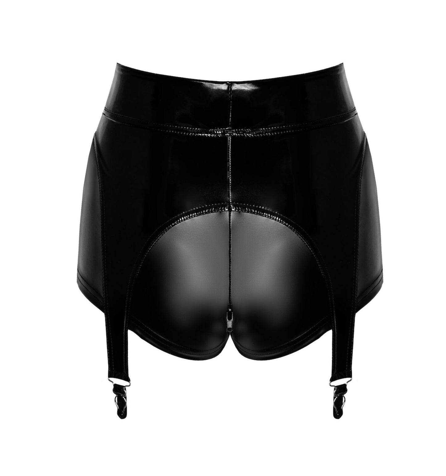 Шортики Noir Handmade F325 Glam, M, black, вініл, висока талія, кріплення для панчіх, з доступом