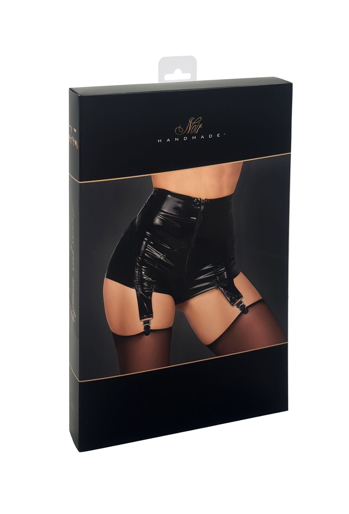 Шортики Noir Handmade F325 Glam, M, black, вініл, висока талія, кріплення для панчіх, з доступом