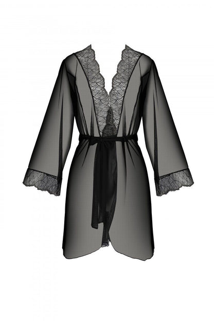 Пеньюар Passion AMBERLY PEIGNOIR black, L/XL, пояс у комплекті