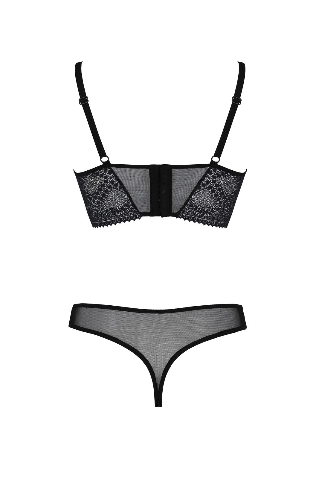 Комплект Passion DROSERA SET black, L/XL, сітка+мереживо, бюстьє та трусики танга