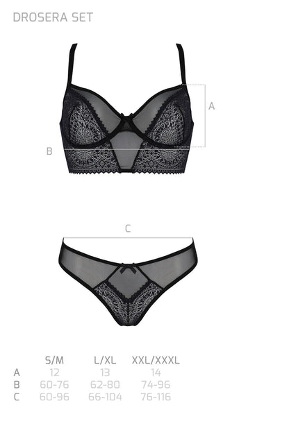 Комплект Passion DROSERA SET black, XXL/XXXL, сітка+мереживо, бюстьє та трусики танга