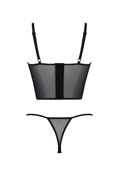 Комплект Passion KERRIA SET black, XXL/XXXL сітка+мереживо, бюстьє та стрінги