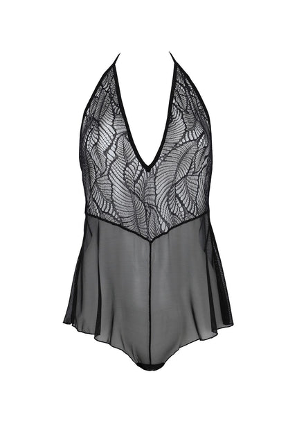 Боді Passion LEAFA BODY black S/M, на зав'язках, м'яка чашка, низ у вигляді шортиків