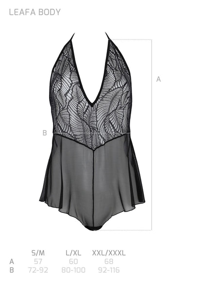 Боді Passion LEAFA BODY black S/M, на зав'язках, м'яка чашка, низ у вигляді шортиків