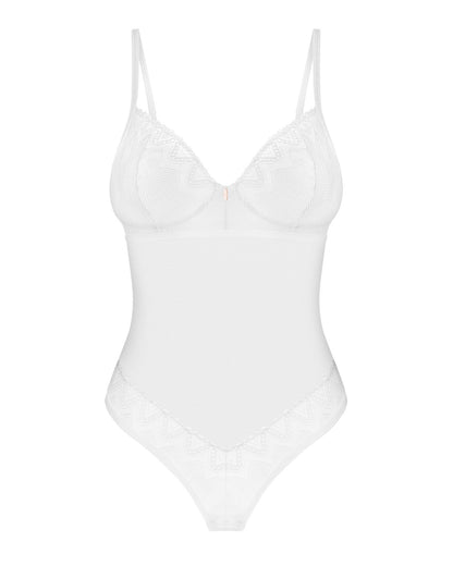 Боді Obsessive Alissium Teddy White, XL/2XL, ліф з м’якою чашкою, високі вирізи для ніг