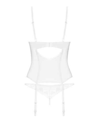 Корсет Obsessive Alissium corset & thong, XL/2XL, гнучкі кісточки, відкрита спина, стрінги в комплек