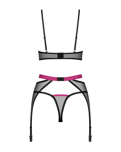Комплект Obsessive Novenes 3-pcs set, M/L, прозорий ліф на кісточках, стрінги, пояс