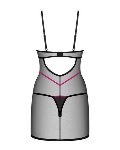 Пеньюар Obsessive Novenes chemise & thong, M/L, обтислий, прозорий, зі стрепами, стрінги в комплекті