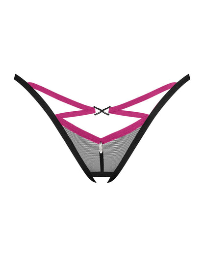 Трусики-стрінги Obsessive Novenes crotchless thong, M/L, сітка, стрепи, прикраса зі стразами